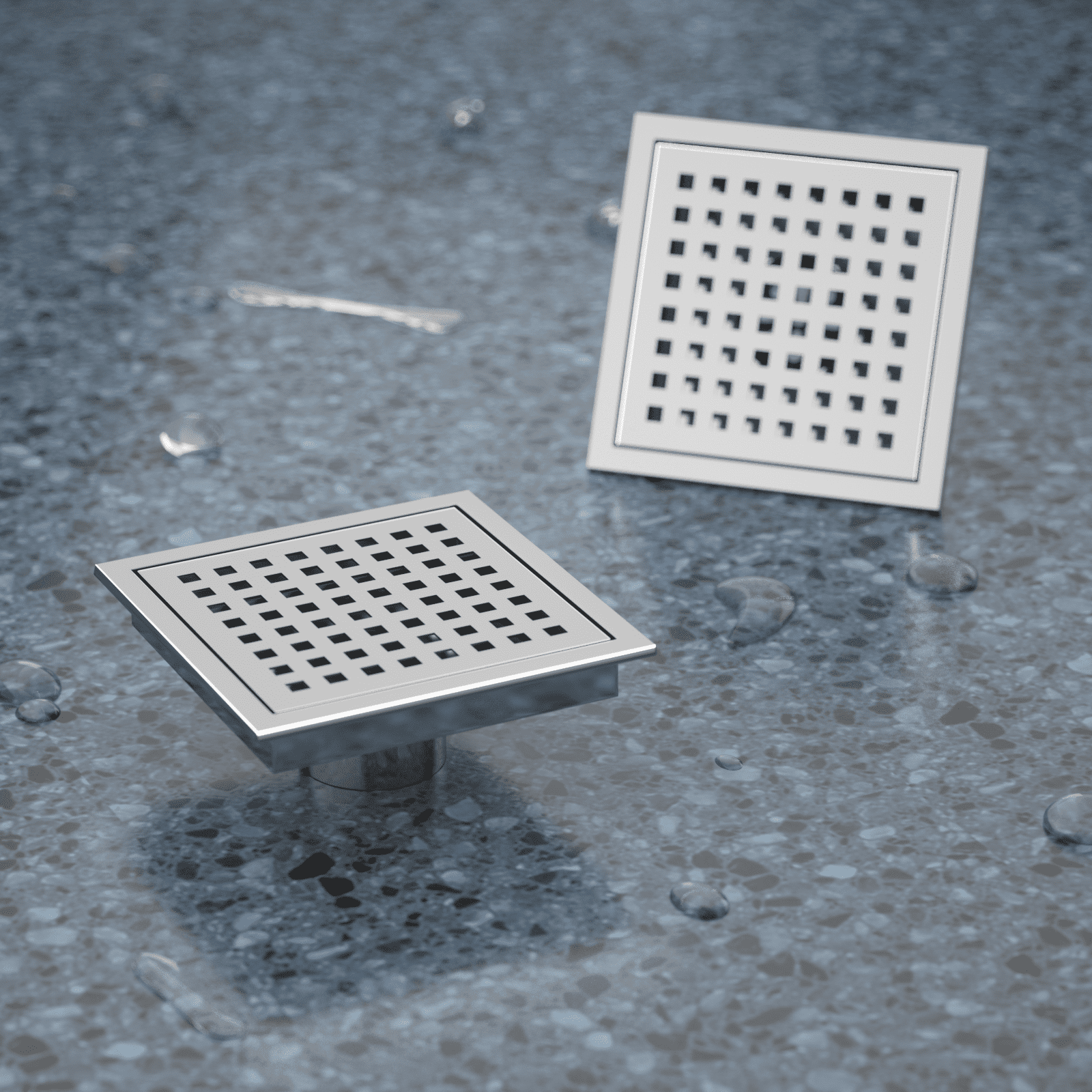 KULED Square Shower Floor Drain With Quadrato Pattern Grate – Stainless Steel