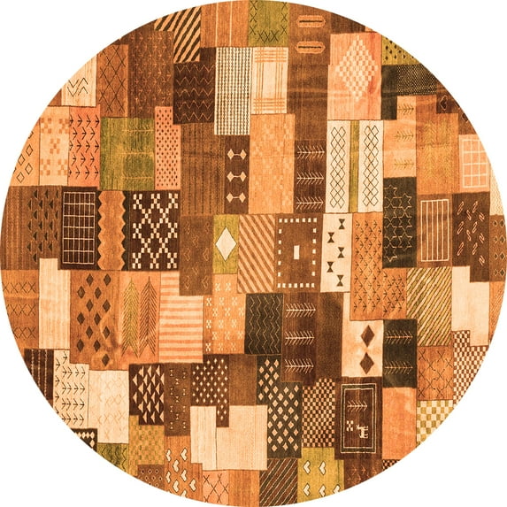Ahgly Company Indoor Round Checkered Orange Modern Area Rugs, 4' Round