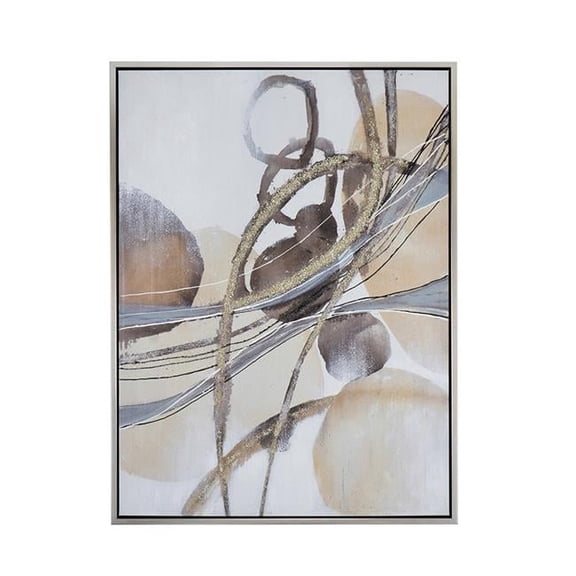 Benjara Bny 35 x 47 Abstract Wall Art Print - Brown/Silver