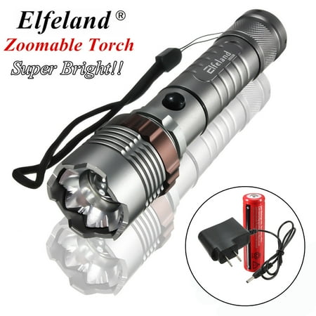 Rechargeable Torch - 2600 LM LED Flashlight Zoomable Focus Flashlight Torch Lamp Super Bright T6 LED + 18650 Rechargeable Battery + Flashlight Charger for Camping Hiking Cycling