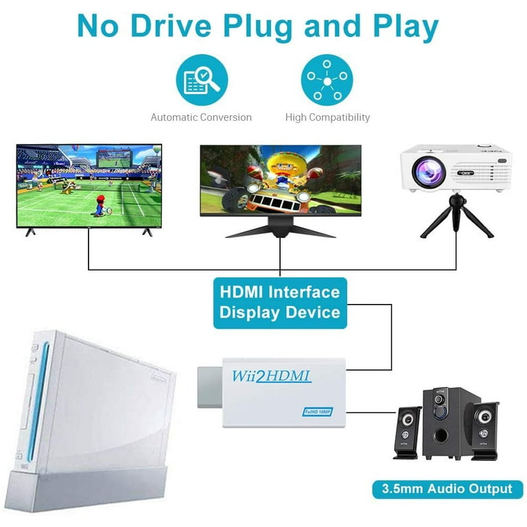 Wii to HDMI Converter 1080P for Full HD Device Wii HDMI Adapter with 3,5mm  Audio Jack&HDMI Output for Nintendo Wii/ Wii U/HDTV