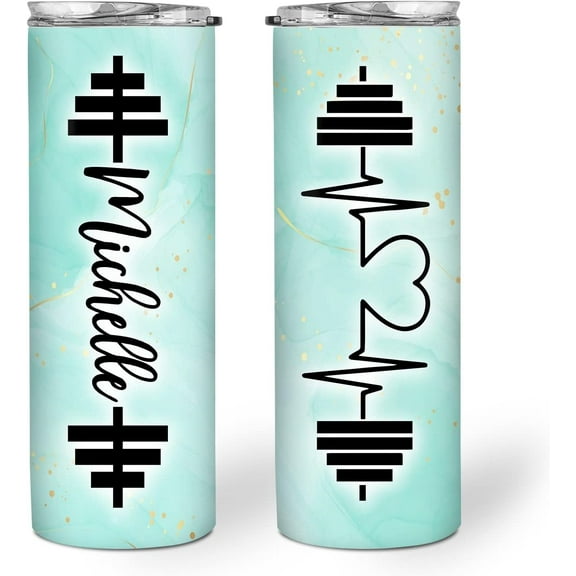 Fitness Skinny Tumbler Gifts for Men Women - Unique Birthday Gifts for Workout Gym Lover PT - Inspirational Barbell Custom Name 20oz Stainless Steel Skinny Tumbler (Color 1)