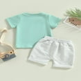 thumbnail image 4 of AMERTEER Kid Pants Suit  Boy Short Sleeve Round Neck Letters Tops + Casual Street Drawstring Short Pants  Grey 2-3 Years, 4 of 8