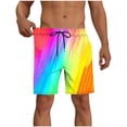 thumbnail image 4 of Yaoyar Men's Hawaiian Rainbow Print Elastic Waist Drawstring Shorts Double Layer Beach Swim Trunks with Pocket,Yellow,XL, 4 of 8