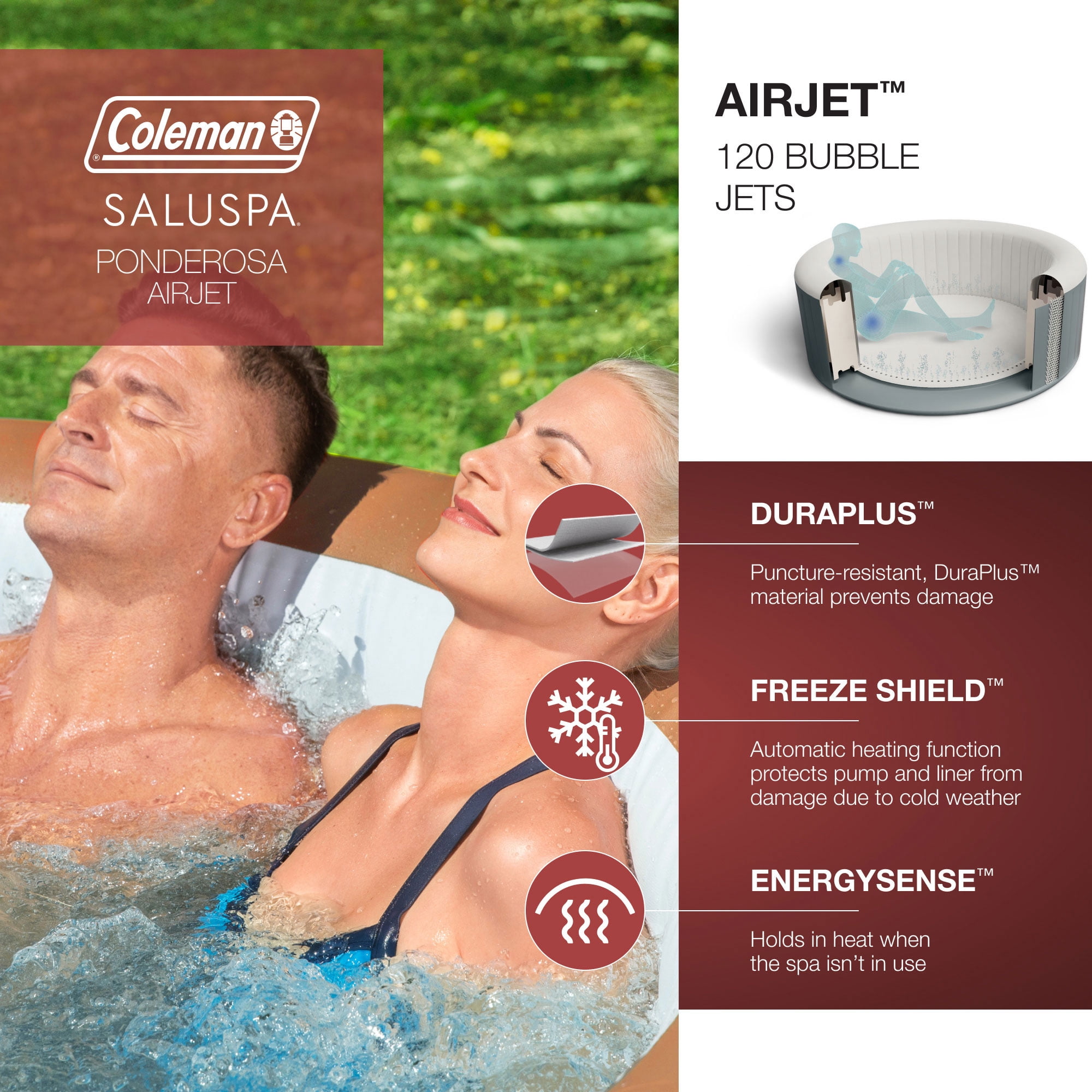 Bestway Miami AirJet Inflatable Hot Tub with 4 SaluSpa Non-Slip Seat & 4 Headrest Pillows