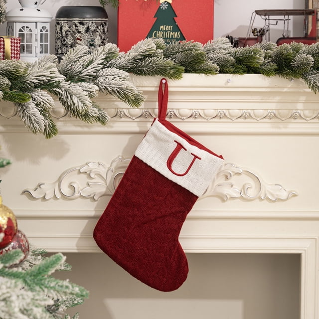 Extra 30% Off Selected Items,Knitted Wool Hosiery, Embroidered Letter Gift Bag, Soft Fabric, Candy Design, Christmas Stocking, Handmade Style, Woolen Yarn, Holiday Decor, 's Apparel | Polyester, U
