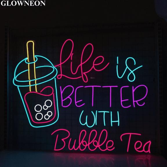 Glowneon Life Is Better With Boba Tea Led Light, Boba Tea Shop ?Decor