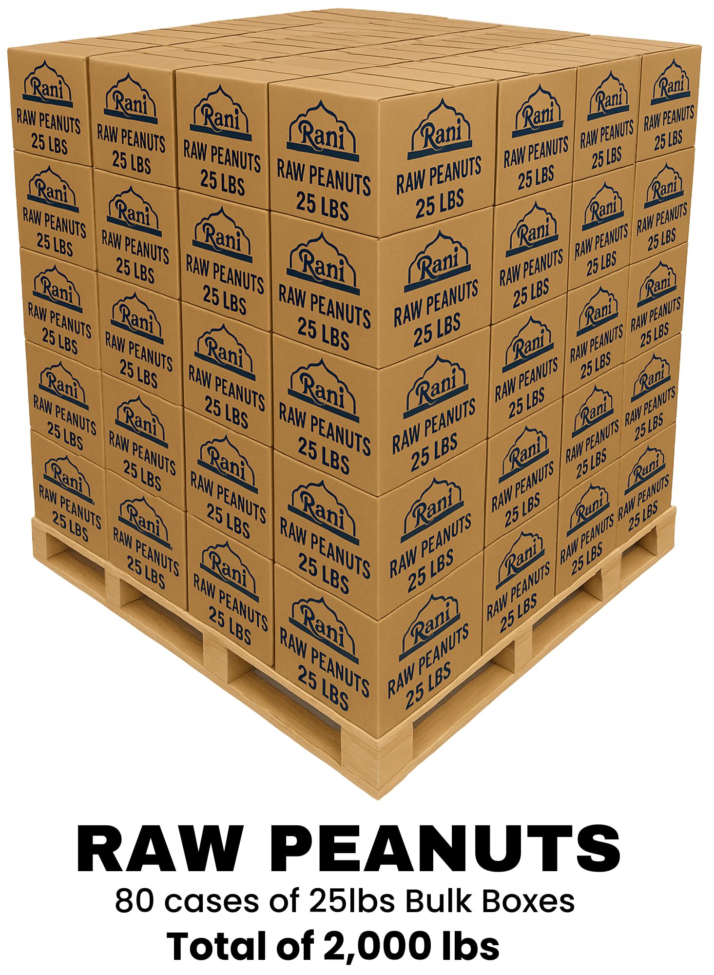 Rani Peanuts, Raw Whole With Skin (uncooked, unsalted) 25lbs (400oz) Bulk Box, 80 cases per Pallet ~ All Natural | Vegan | Gluten Friendly | Fresh ~ Spanish Grade Groundnut/Red-skin