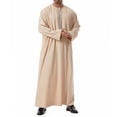 thumbnail image 6 of Muslim Thobe for Men Frog Buckle Mens Caftans Big and Tall Mens Soft Arab Thobe with Pocket and Embroidery Size 3XL Beige, 6 of 9