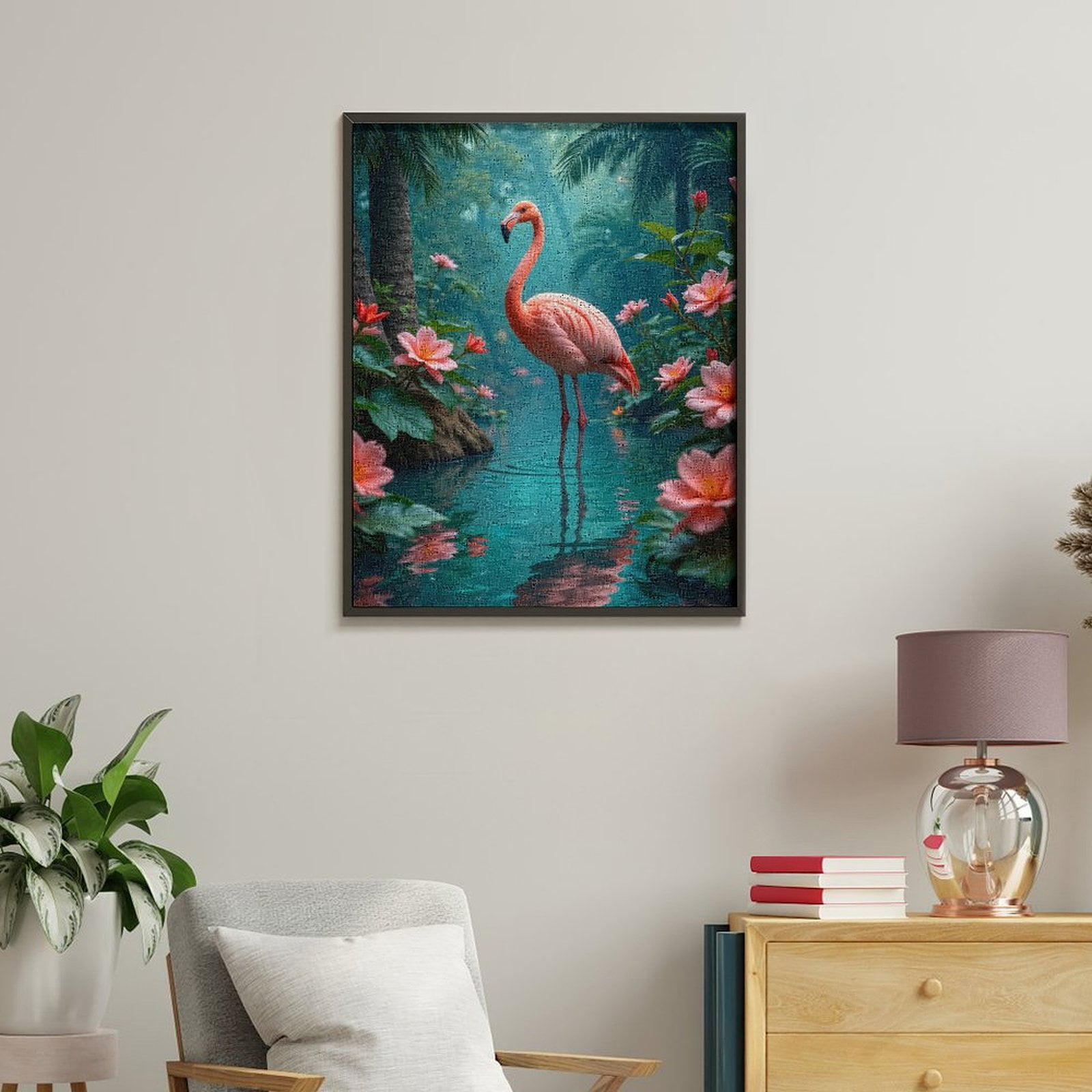 Paint by Numbers Kit for Adults, Pink Flamingo Tropical Paradise Paint by Numbers, Easy Paint by Numbers Kit for Adults Beginner, DIY Adult Paint by Number Kits on Canvas, Home Decor