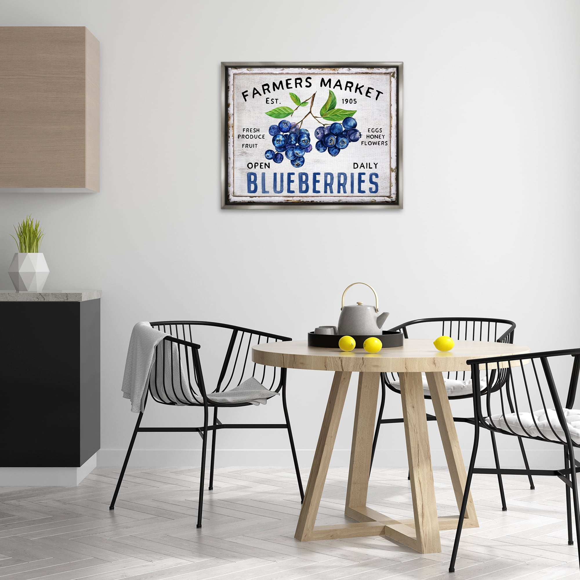 Stupell Industries Farmers Market Blueberries Food & Beverage Painting Gray Floater Framed Canvas Art Print Wall Art, 31 x 25