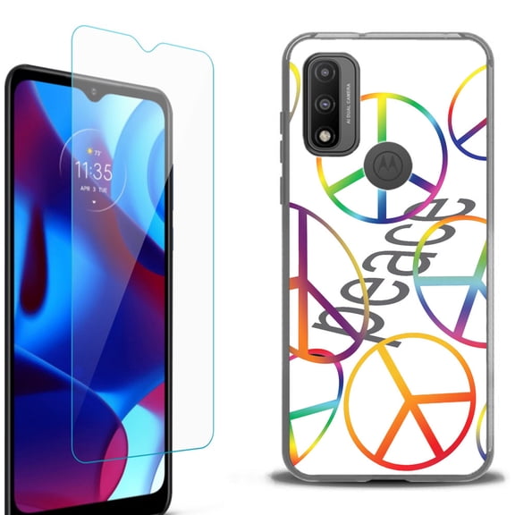 Slim-Fit Protective Phone Case (Black) compatible with Motorola Moto G Pure 5G, with Tempered Glass Screen Protector, by OneToughShield ® - Colorful Peace