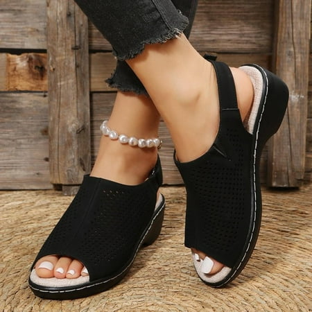 

FAKKDUK Sandals for Women Dressy Womens Shoes Sandals Low Heel Orthopedic Sandals Open Toe Sandals Casual Heel Sandals Women s Wedge Sandals with Ankle Strap 5.5&Black
