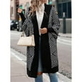 thumbnail image 6 of Women's Trendy Argyle Striped Knit Cardigan Open Front Long Sleeves Mid Long Sweater Coat Black XL, 6 of 10