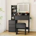 thumbnail image 1 of Vanity Desk With Mirror and LED Lights, 36-Inch Makeup Vanity Desk, Power Outlet, USB Ports, Stool, 3 Color Adjustable Light, Dressing Table With 4 Drawers, Storage Shelves for Bedroom, Women, 1 of 8