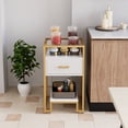 thumbnail image 3 of White & Gold Modern Coffee Table – 3-Tier bedside table with Tempered Glass Top, Storage Drawer, Steel Frame, Easy Assembly – White Board Gold Frame, 3 of 8