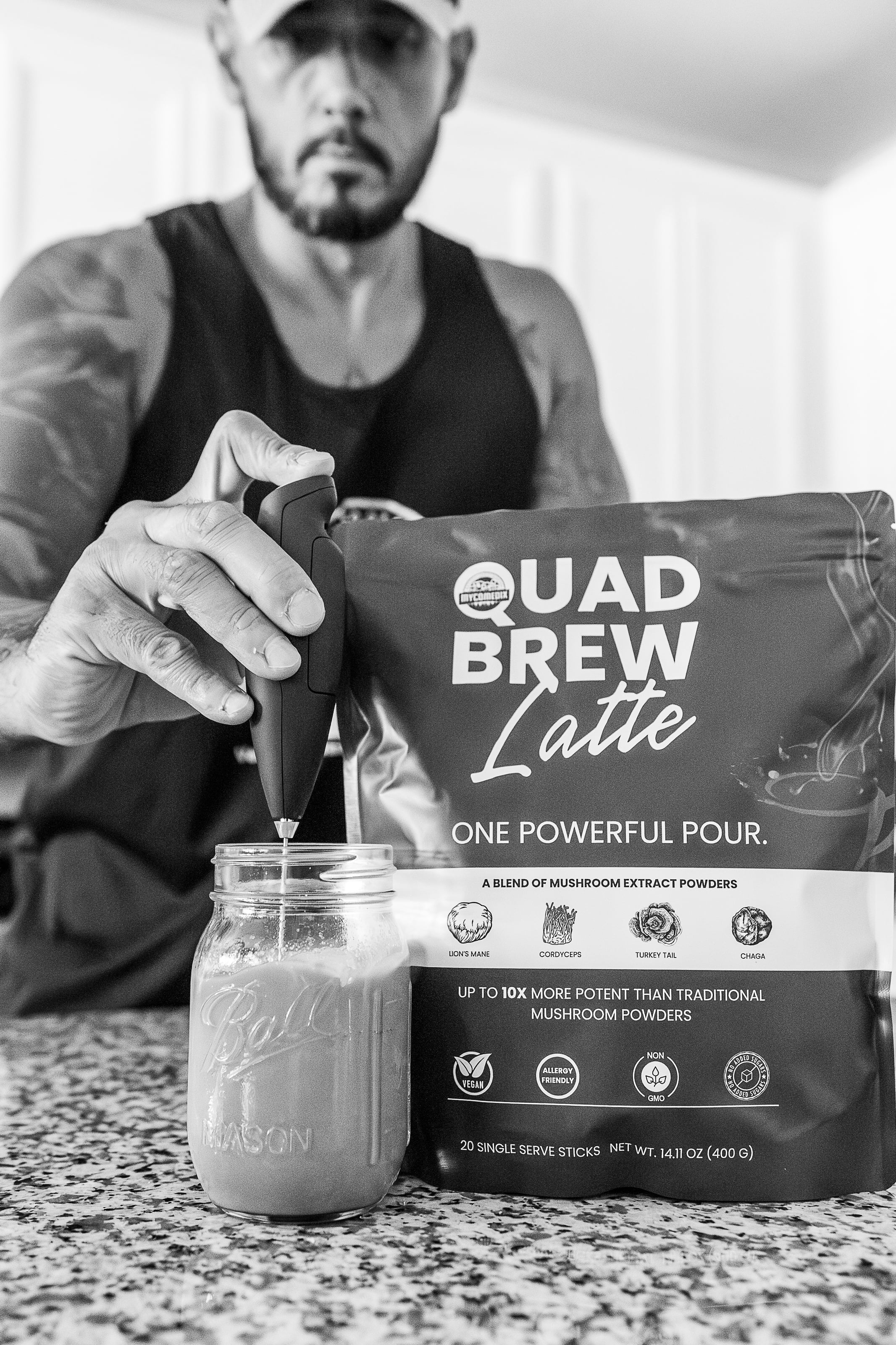 MYCO-Medix Quad-Brew Latte, Arabica Instant Coffee with Functional Mushrooms, Energy & Focus Support, 20 Servings