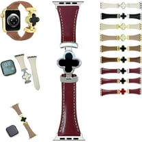 Appleband Lucky Flower Leather Strap For Apple Watch Ultra/SE/9/8/7/6/5/4/3/2/1, Magnetic Buckle Replacement Thin Strap, Slim Leather Bands