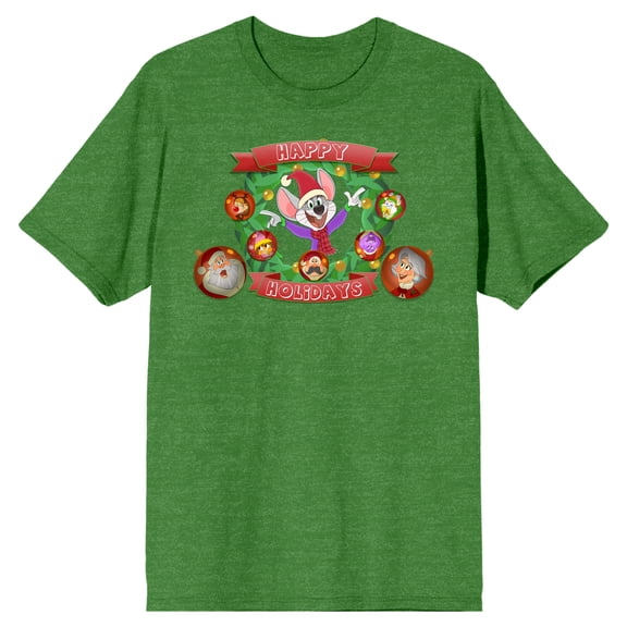 Chuck E. Cheese Happy Holidays Adult Irish Green Heather Crew Neck Short Sleeve T-shirt-Medium