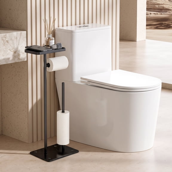 SZZJKJ Toilet Paper Holder Stand with Top Storage Shelf, Toilet Paper Rack Holds 4 Spare Rolls, Black