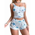 thumbnail image 3 of Women Pajamas Heart Print PJ Set Crop Tops and Shorts Set 2 Piece Lounge Sets Lake Blue M, 3 of 9