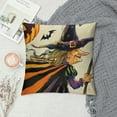 thumbnail image 2 of PHYHOO Happy Halloween Witch Decorative Throw Pillow Covers, Black Cat Pumpkin Fall Outdoor Home Decor, Purple Stripes Autumn Holiday Couch Cushion Case White, 2 of 5