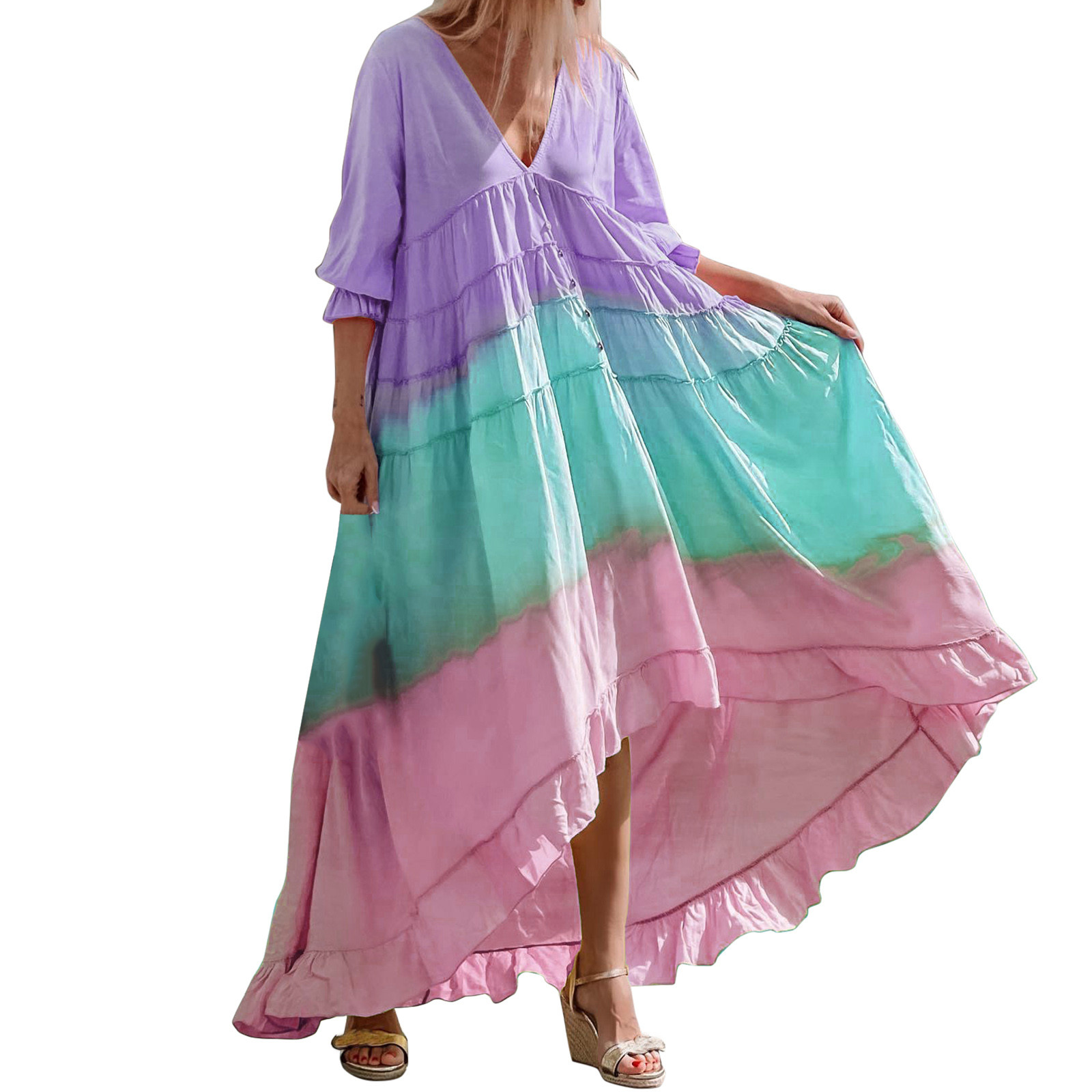 B91xZ Womens Summer Dresses Ladies V Neck Casual Summer Short Long