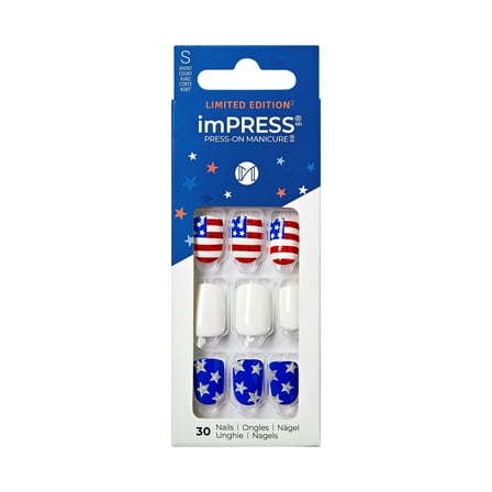 imPRESS Short Square Press-On Nails, Red, White & Blue, 30 Pieces