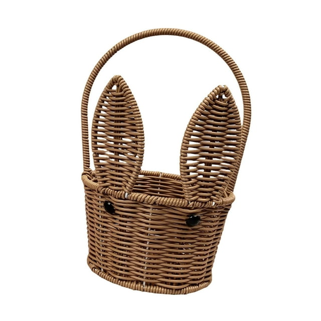 Cesta de Almacenamiento Infantil Decorativa Tejida a Mano en Forma de Conejo con Asa Portátil Funcional Resistente de Material PP Adecuada para