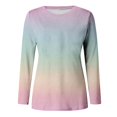 thumbnail image 4 of Tittly Basic Tees T Shirts for Women Women's Fashion Round Neck Casual Gradient Color Long Sleeve Top T Shirt Womens Long Sleeve Tops Tshirts Shirts Pink M, 4 of 4