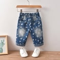 thumbnail image 5 of Toddler Girls Baggy Jeans Capri Pants Cute Butterfly Wide Leg Jeans Elastic Waist Straight Leg Denim Pants Cropped Pants, 5 of 7