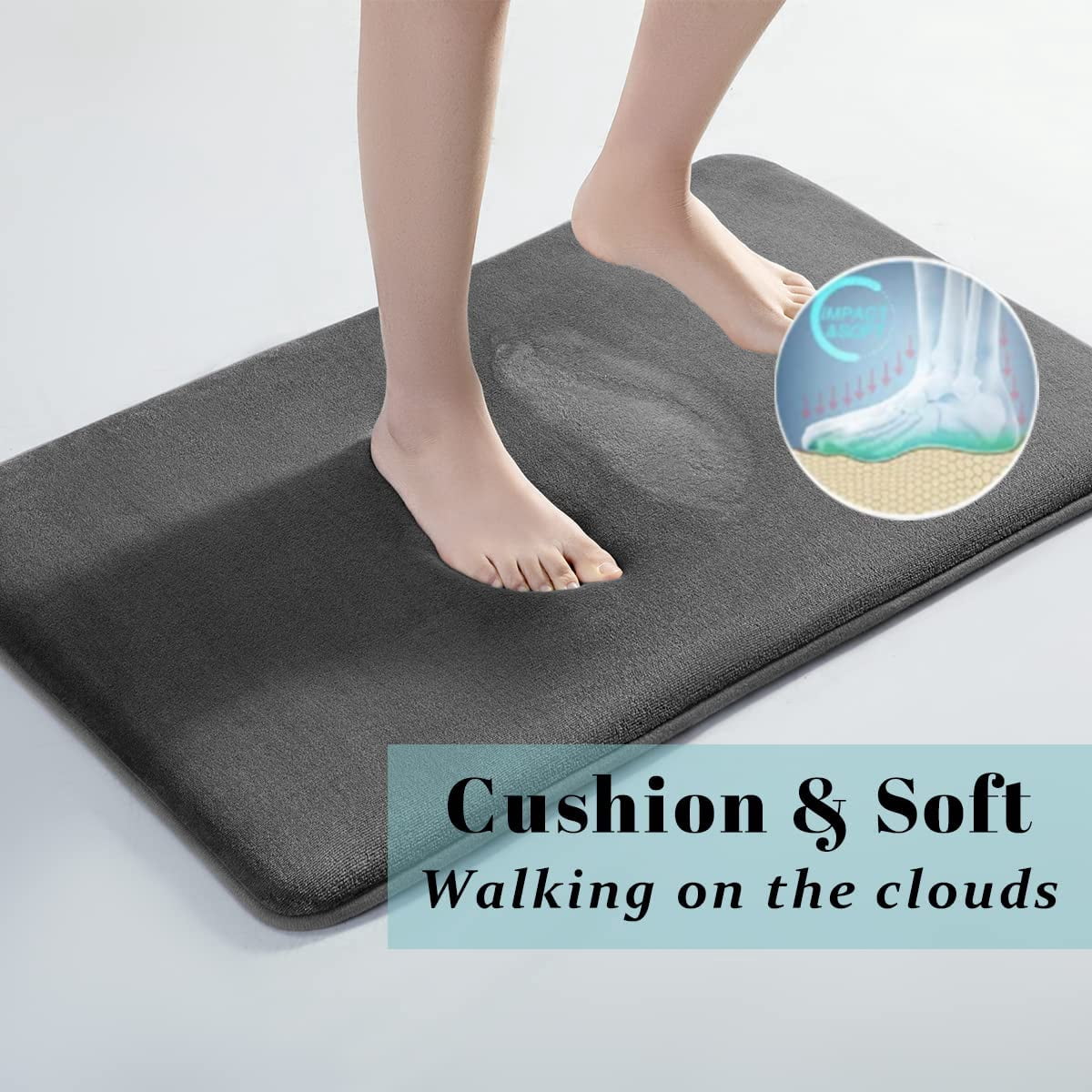 Bathroom Rugs, Ultra Absorbent & Non-Slip Memory Foam Bath Rugs, Machine Washable Bathroom mats, Soft Velvet Bath Mats，Easier to Dry for Bathroom Floor Rugs (32"×20", Dark Grey)