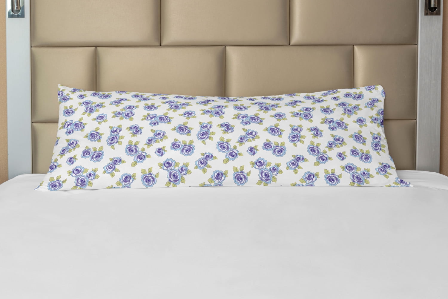 Floral Body Pillow Case Cover with Zipper, Delicate Flowers and Leaves