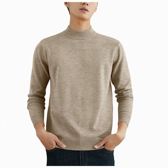 NOLDARES Mens Mock Turtleneck Long Sleeve Shirts Casual Basic T-Shirt Lightweight Mockneck Pullover for Men(W159-Brown)