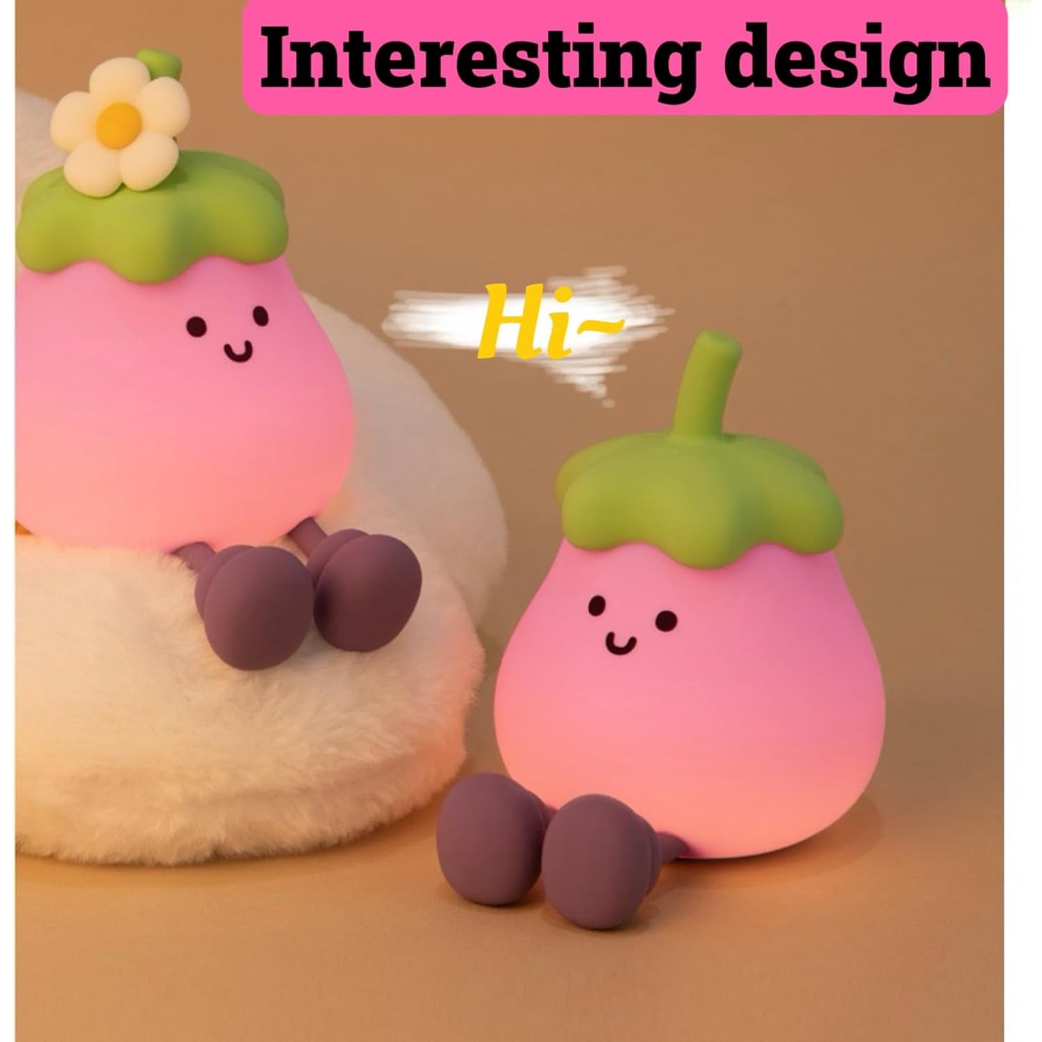 Kids Night Light, LED Silicone Nursery Night Lamp,2024 Newest Eggplant Touch NightLight for Kids Room，Portable Baby Night Light,USB Rechargeable Bedside Lights,Kids Room Decor