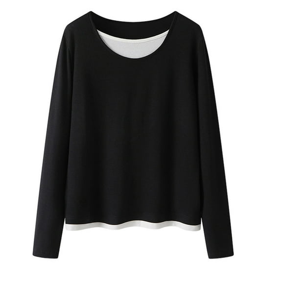 BEFOKA 2 Pack Womens Long Sleeve Shirts Crew Neck Thermal Tops Loose Fits Undershirt Base Layer Trendy Clothes M-L