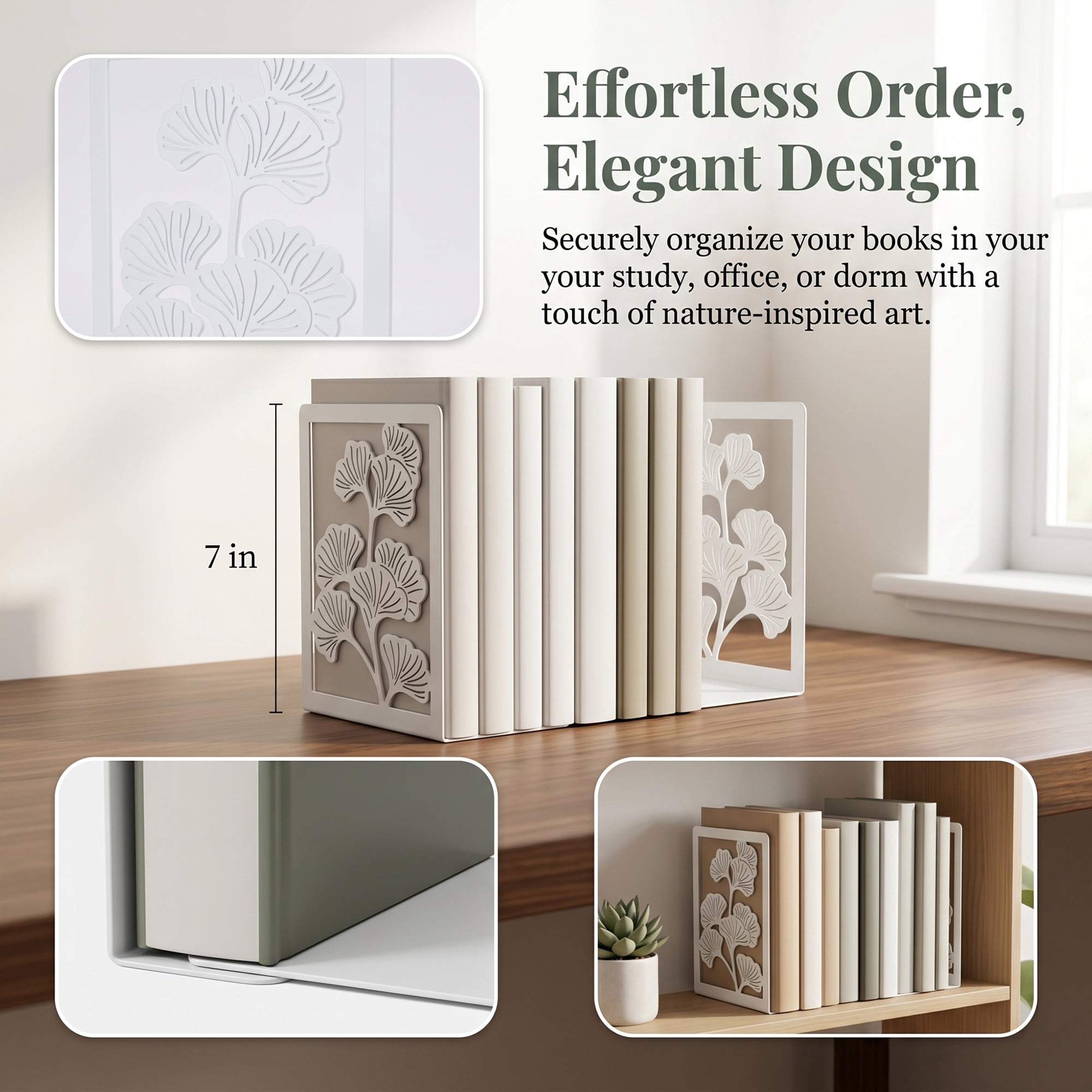 Unique Bargains Decorative Non-Skid Hollow-out Metal Bookends for Home White 4.7"x3.5"x7"