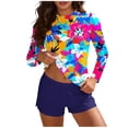 thumbnail image 2 of Mifsaly Tankinis Swimwear for Women Long Sleeve 2 Piece Bathing Suits Patchwork Tropical Print Tankinis Set Sun Protection Athletic Surfing Beachwear XL, 2 of 7
