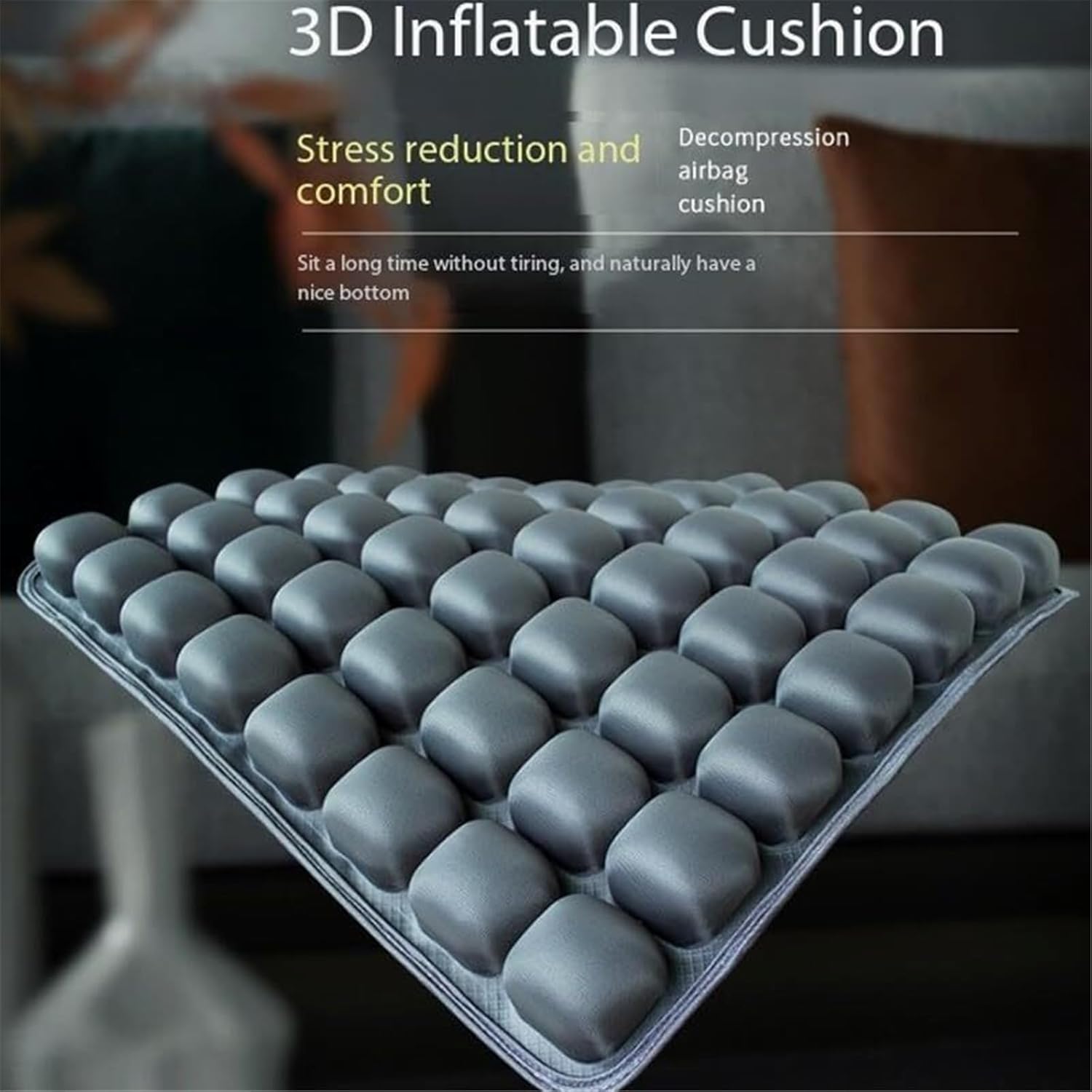 Air Inflatable Travel Seat Cushion, Portable Breathable Comfort Cushion, 56 Air Bubble Design for Airplane, Car, Office Chairs & Home Living – Lightweight & Ergonomic Support,18” x 16” (Blue)