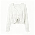 thumbnail image 4 of Ke1Clo Summer Tops for Women Boho Knitted Hollow Out V Neck Long Sleeve Tie Front Shirt Casual Loose Crop Beach Cover Up White Free Size, 4 of 7