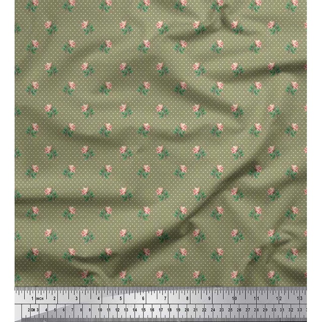 Soimoi Tissu en Velours à Pois, Feuilles & Roses Imprimé Floral 1 Yard 58 Pouces de Large