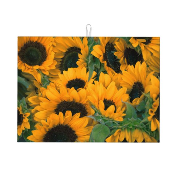 Kdxio Sunflowers 7 for Dish Drying Mat,24*18 inch Absorbent Dish Drainer Kitchen Counter,Large Size Dish Drying Pad for Countertops,Draining Racks