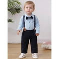 thumbnail image 3 of WESIDOM Toddler Boy Clothes 4pcs Romper Formal Outfits Suspender Pant Beret Hat Cotton Fabric, 3 of 11
