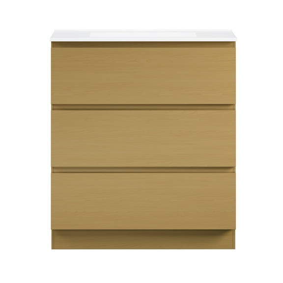 Liberte 30" Freestanding Bathroom Vanity in Natural Oak with 3-Hole Widespread Sink Top