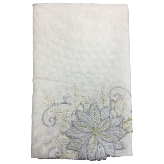 Winter Wonderland Starlight Poinsettia Cutwork Christmas Tablecloth, 70" Round