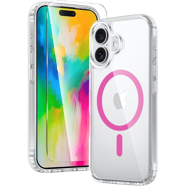 KOMI for Phone 16 Case: Clear Military Grade Drop Protection Anti Yellowing Slim Case - Rugged Shockproof Protective Transparent Cell Phone Cover Clear-Rose Pink