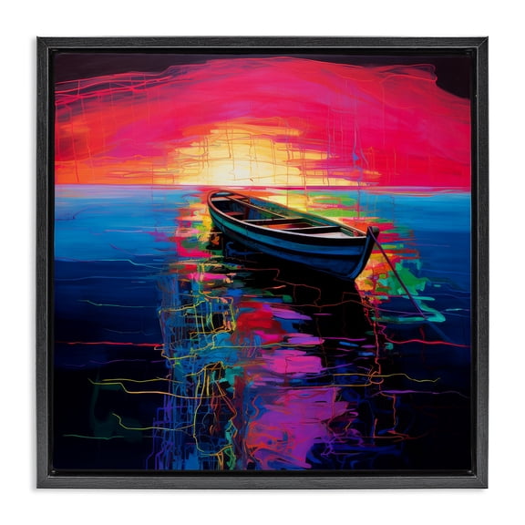 Stupell Industries Modern Boat in Bold Sunset Black Floating Frame Canvas Art, 18 x 18, by Leah McLean