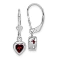 thumbnail image 4 of 925 Sterling Silver Rhodium 6mm Heart Garnet Leverback Earrings, 4 of 7