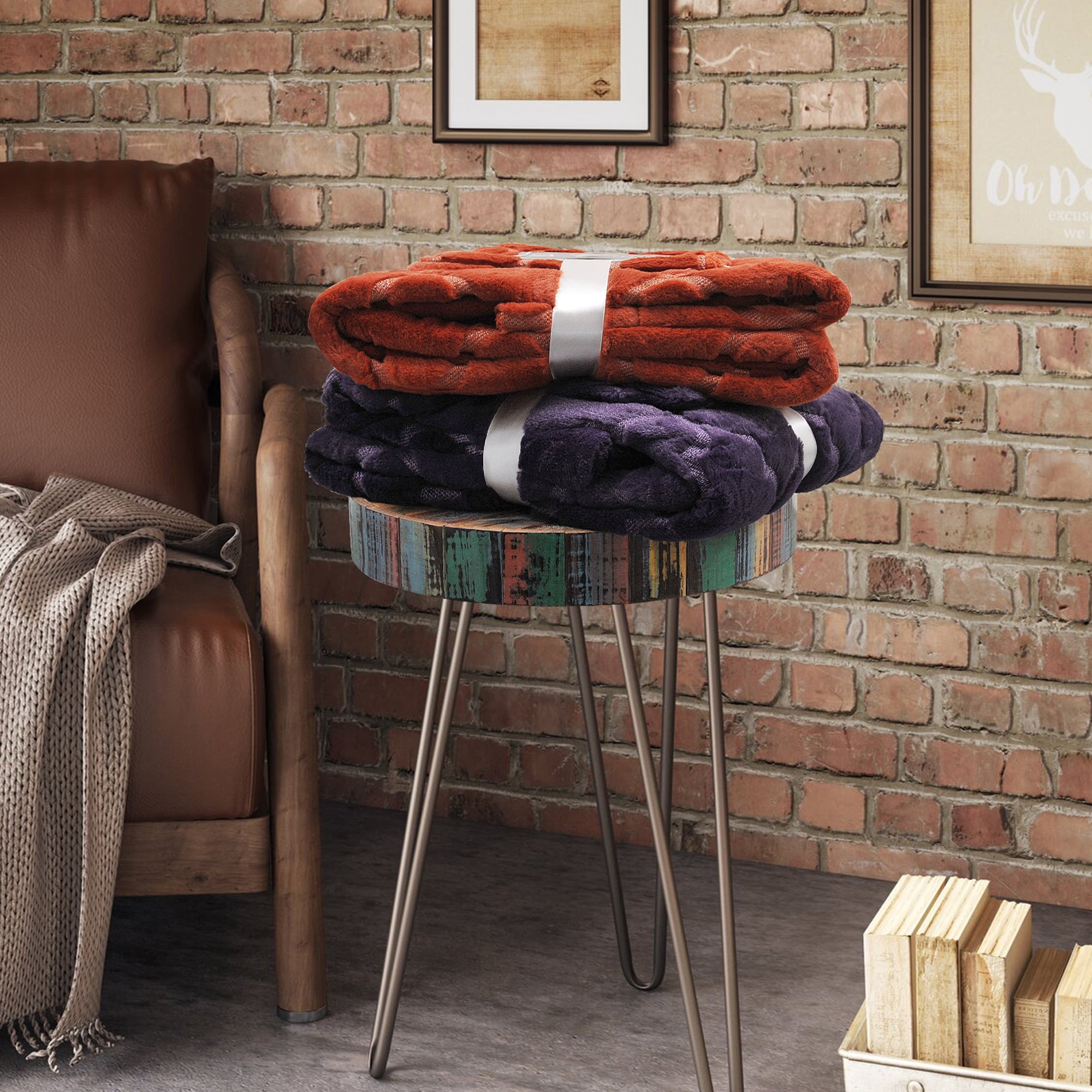 Home Soft Things Ogee Tatami Faux Fur & Pillow Cover Set - Burnt Orange - 50" x 60"/18" x 18"