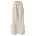 thumbnail image 6 of Juslio Pants for Women Linen Drawstring Casual Comfortable High Waist Wide-Leg Pants, 6 of 8
